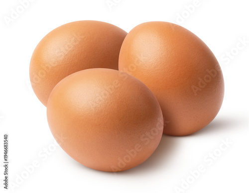 Konstfotografi Three chicken eggs isolated on white background