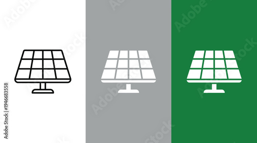 Solar Panel Icons on Green Gray White Background