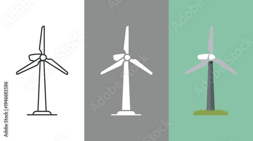 Wind Turbines in Different Colors and Backgrounds
