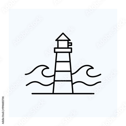 Vector of a lighthouse standing near ocean waves