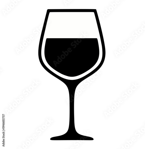 Wine Glass Icon with Liquid - Minimalist Black and White Vector Illustration