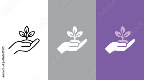 Hand Holding Plant Sprout in Black, White, Purple