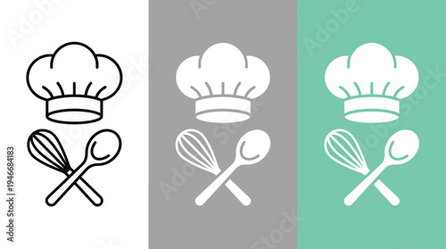 Chef Hat and Crossed Utensils Icons