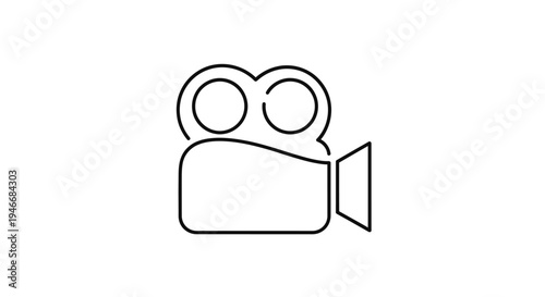 Minimalist Film Camera Icon. Video Production, Movie, and Cinema Symbol. Outline Art for Multimedia Recording.