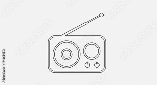 Minimalist Line Art Radio Icon with Antenna, Vintage Broadcast Receiver Symbol for Audio Communication and Entertainment