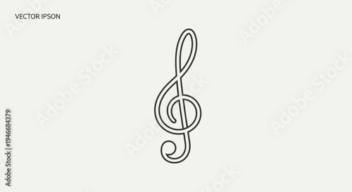 Minimalist vector line art of a treble clef music symbol, representing melody, sound, and musical composition.