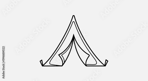 Minimalist Line Art Drawing of a Camping Tent Icon - Outdoor Adventure and Nature Shelter Illustration Vector