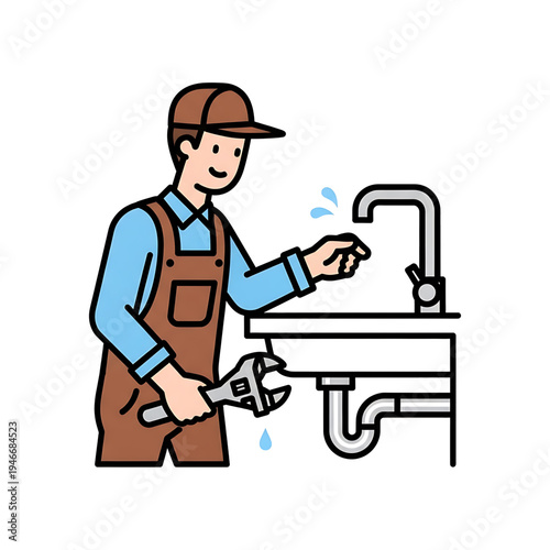 Plumber repairing a sink and water pipes in a kitchen or bathroom.