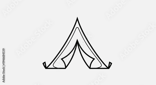 Simple black line art icon of a classic camping tent or outdoor shelter on a white background, representing adventure and travel.