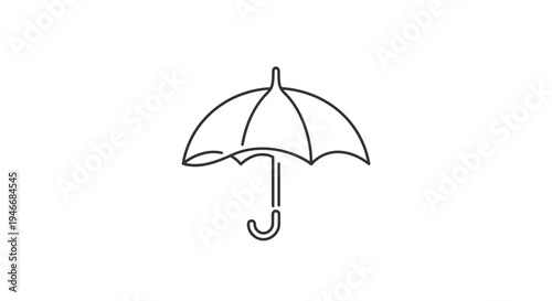Black line art umbrella icon on white background. Minimalist vector illustration for weather, rain, protection, and security.