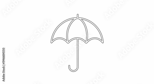 Minimalist vector outline of an open umbrella, simple line art icon for weather protection, rain, safety, and care