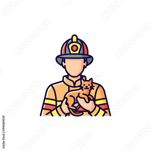 A firefighter holds a cat rescued from a fire.
