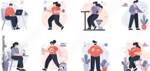 Diverse people engaged in various productive and leisure activities