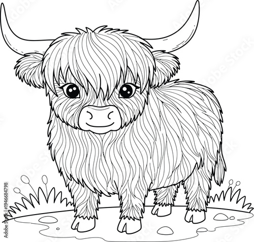 Cute Highland Cow Coloring Pages Bundle for Kids and Adults