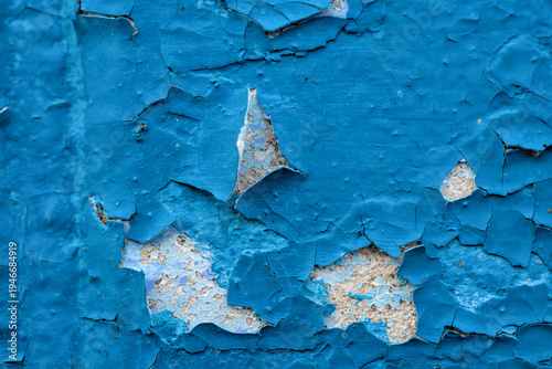 A wall with peeling blue paint, background texture