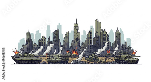 City Skyline with Warships.