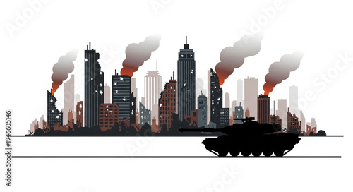 City Skyline with Warship.