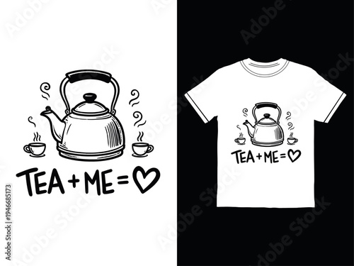 Tea and heart design on a white t-shirt