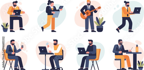 Diverse people engaged in work, leisure, and creative pursuits