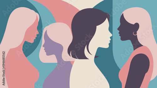 A diverse group of women in colorful silhouettes standing together in unity and solidarity.