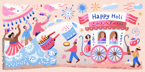 Celebrating happy holi with colorful festivities people and vibrant decorations