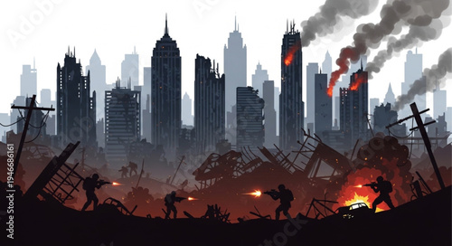 Cityscape After Dark Disaster Event.