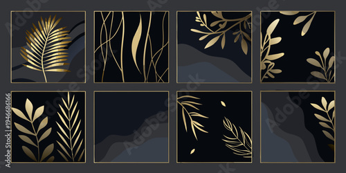 Elegant botanical patterns in gold foil on a dark moody background