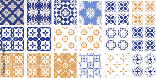 A colorful collection of repeating floral and geometric tile patterns