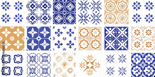 Collection of colorful repeating ceramic tile patterns in a grid layout