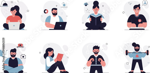 Diverse individuals engaged in various leisure and work activities (5)