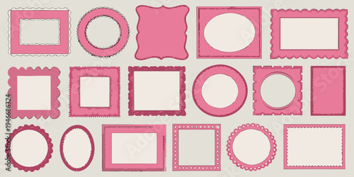 Collection of decorative pink frames and borders on a beige background