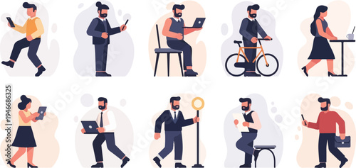 Diverse individuals engaged in various modern activities and professions