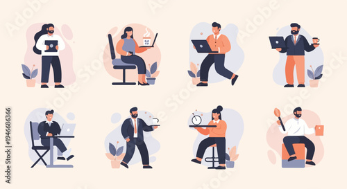 Diverse people engaged in various modern work activities