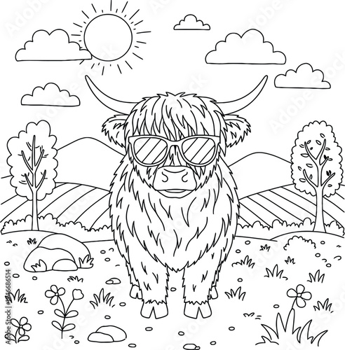 Cute Highland Cow and Calf Coloring Pages Bundle for Kids