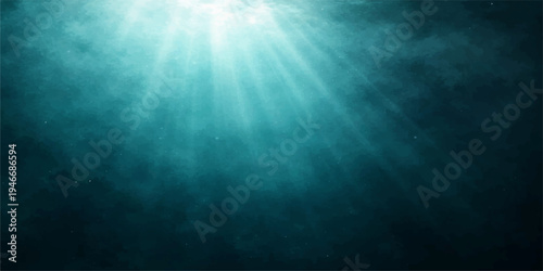 Underwater world with sun rays in blue ocean