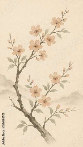 Elegant cherry blossom watercolor illustration.