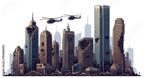 City Skyline with Skyscrapers Towers.