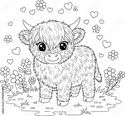 Cute Highland Cow and Calf Coloring Pages Bundle for Kids