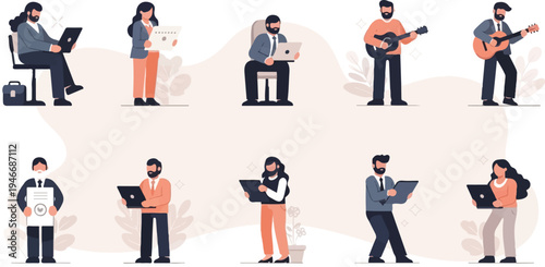 Diverse people engaged in various activities using modern technology