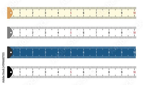 Measuring tape ruler set with centimeter markings. Measuring tape segments vector illustration for themes related to construction, tailoring, precision tools, and craftsmanship