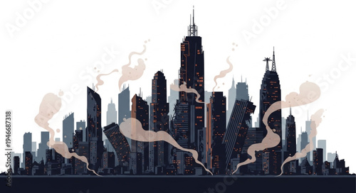 City Skyline with Smoke Emissions.