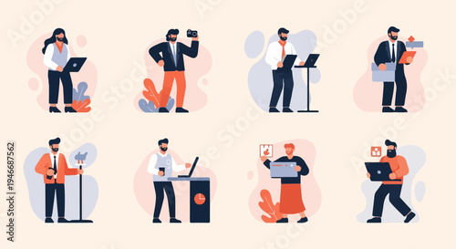 Diverse individuals engaged in various professional activities, presenting a montage of modern work