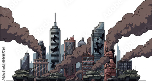 City Skyline with Smoke Pollution.