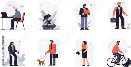 Diverse people engaged in various activities, from work to leisure