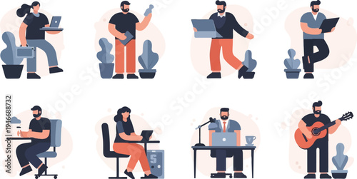 Modern professionals engage in various activities, showcasing productivity and leisure