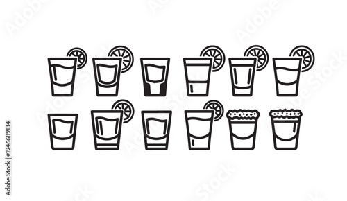 Collection of Shot Glasses with Lime Slices Icon Set Vector Illustration