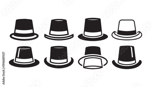 Collection of Top Hat Icons and Silhouettes for Fashion and Formal Events