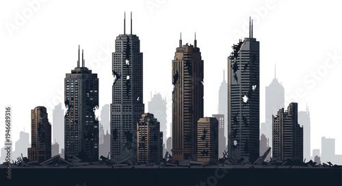 City Skyline with Tall Skyscrapers.