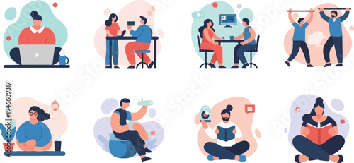 Diverse individuals engaged in work, leisure, and fitness activities (3)