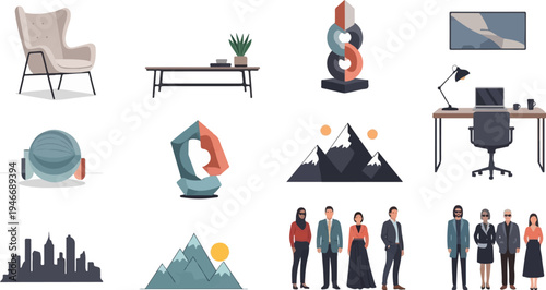 Pixel art collection of diverse objects and figures for graphic design